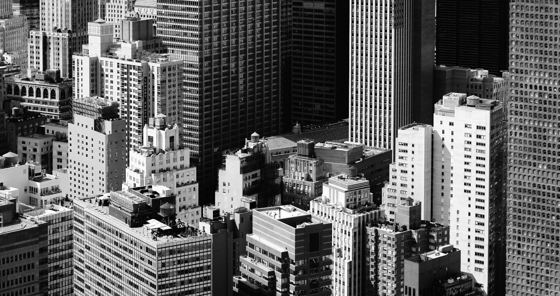 New York City Aerial blakc and white skyscrapers